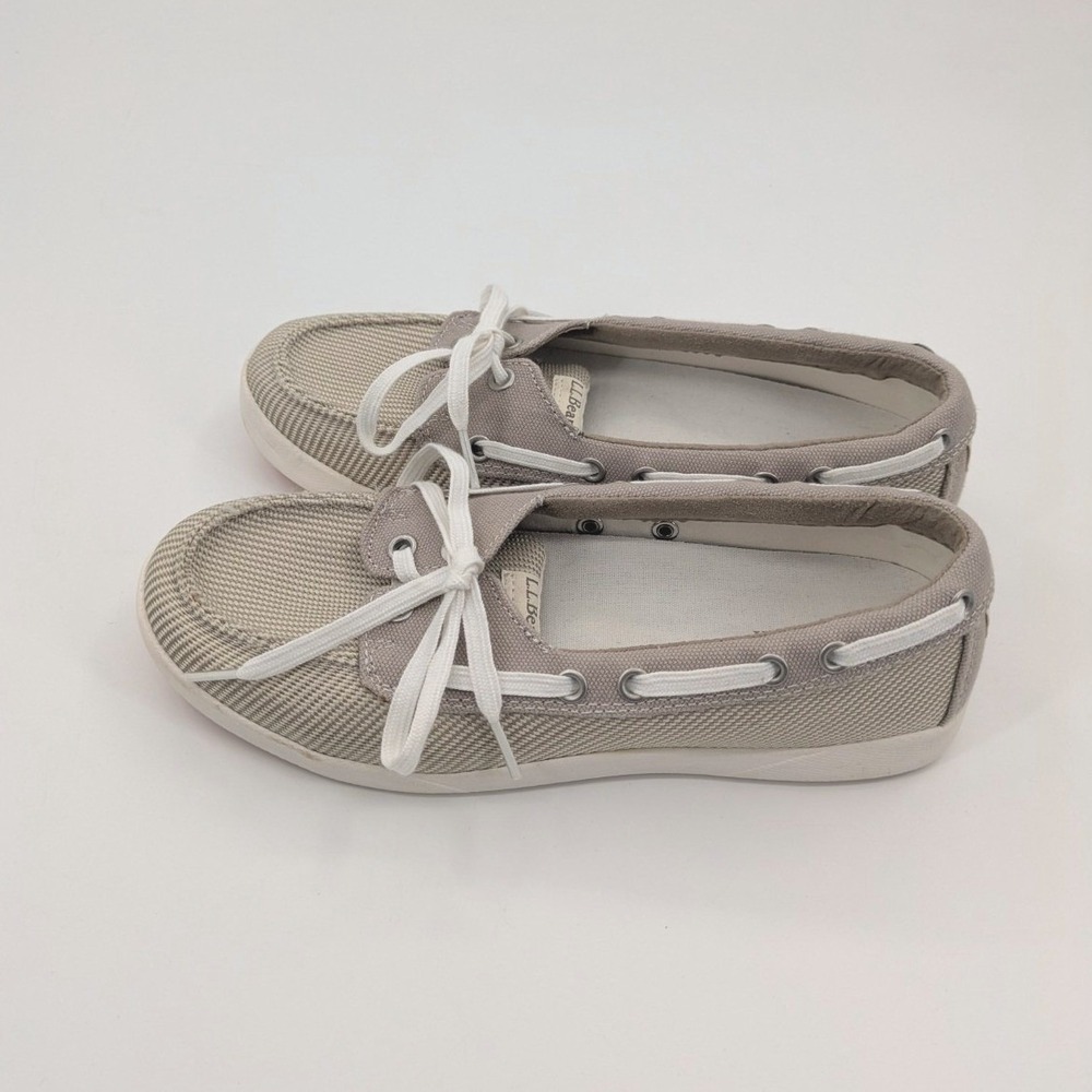 L.L.Bean Canvas Deck Boat Shoe Loafer Womens Size 8 Beige Preppy Nautical 287089 - Picture 3 of 9